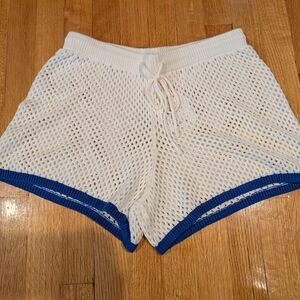 Shade & Shore White Mesh Shorts with Blue Trim